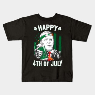 Funny Leprechaun Biden Happy 4th Of July St. Patrick's Day Kids T-Shirt